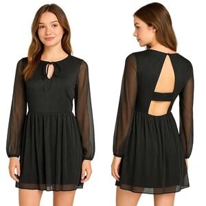 Xhilaration Size‎ M Metallic Black Sheer Long Sleeve Mini Dress Fit & Flare